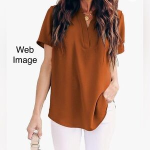 Allimy Split V-Neck Chiffon Loose Short Sleeve Top